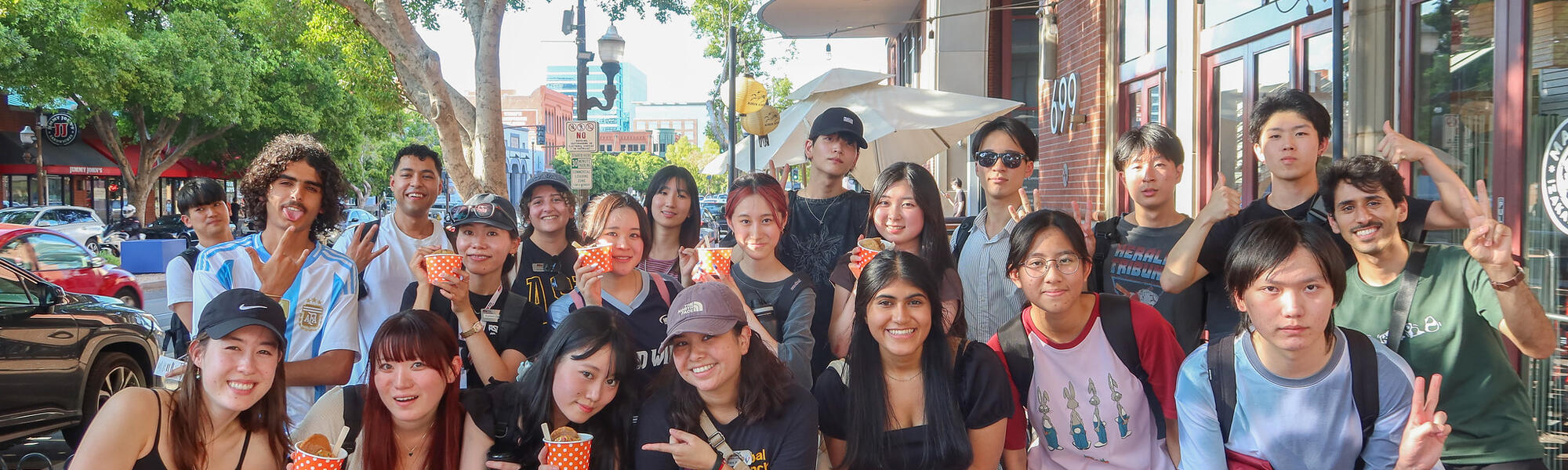 A group of ASU Global Launch students pose for a photo after getting ice cream on Mill Avenue.