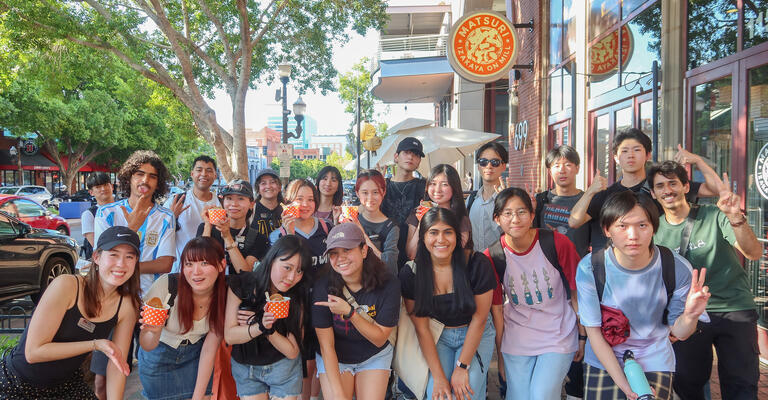 A group of ASU Global Launch students pose for a photo after getting ice cream on Mill Avenue.